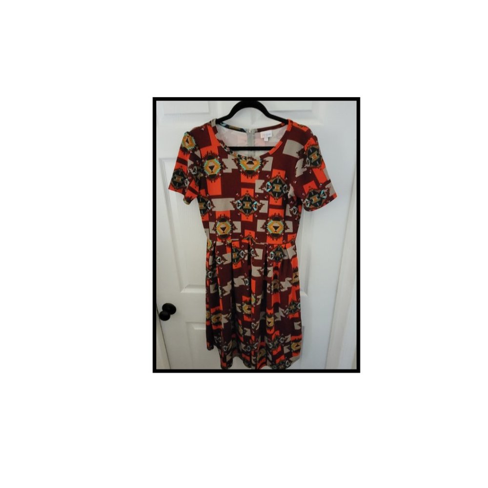 LuLaRoe Amelia Brick Red Aztec Print Midi Dress